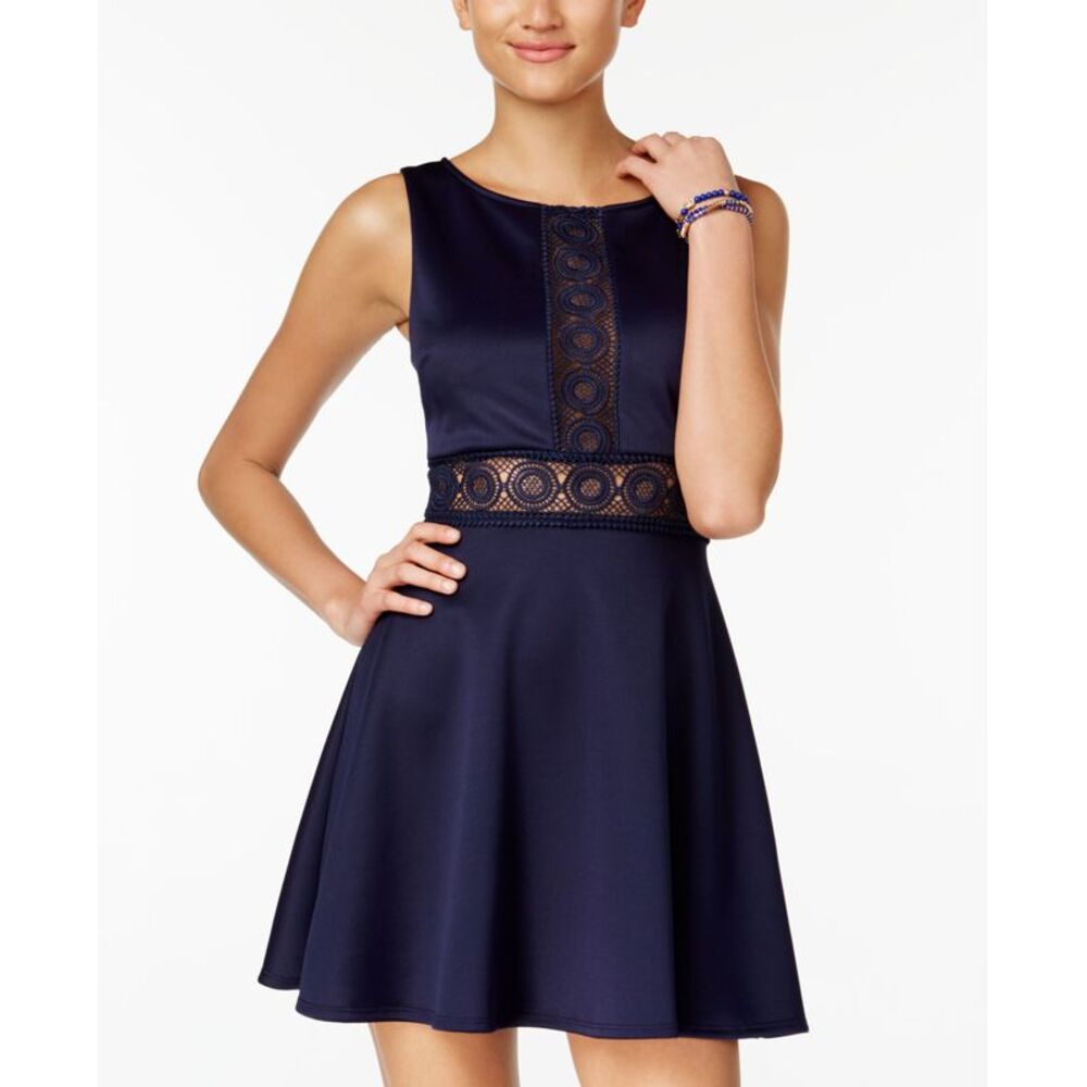 Crystal Doll Juniors Crochet Trim Fit Flare Dress